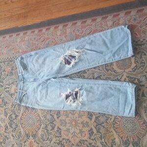 Universal thread plaid patch upcycled jeans